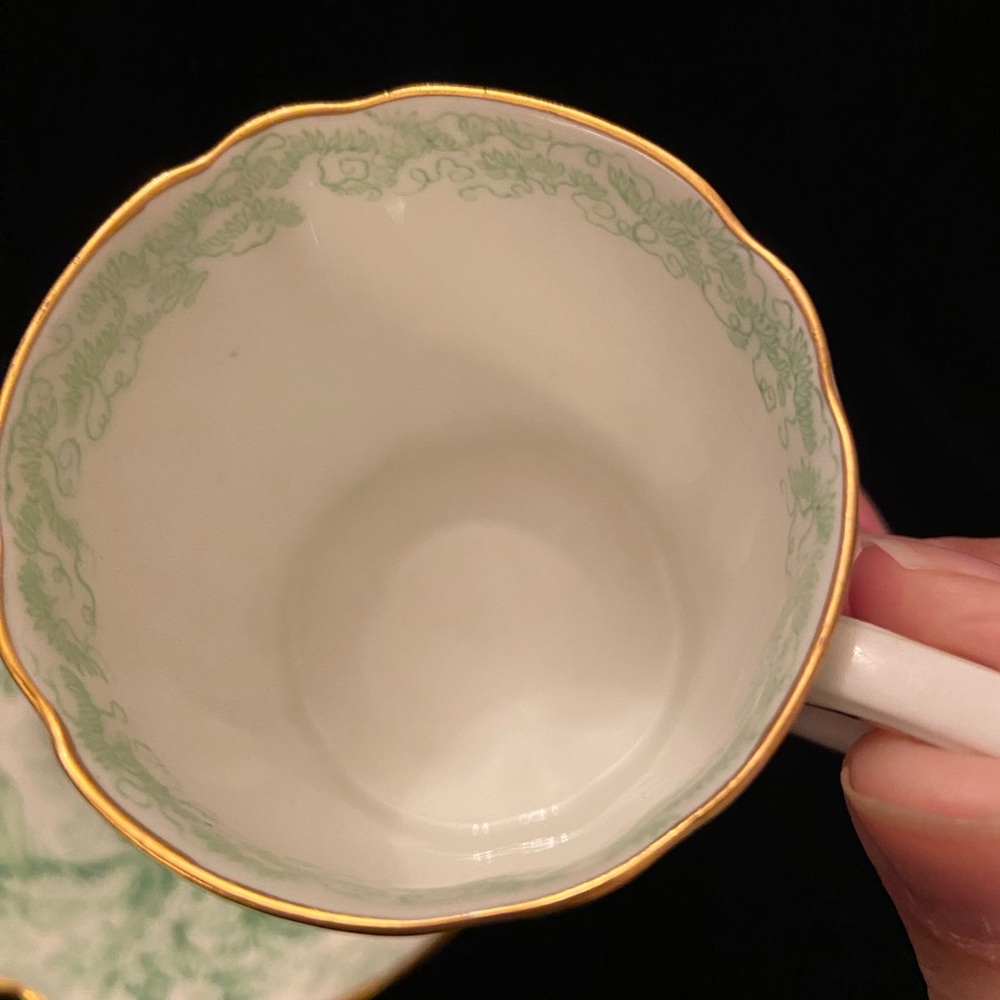 Green Aves by Royal Crown Derby Demitasse Cup & Saucer Vintage Toile - Picture 4 of 12